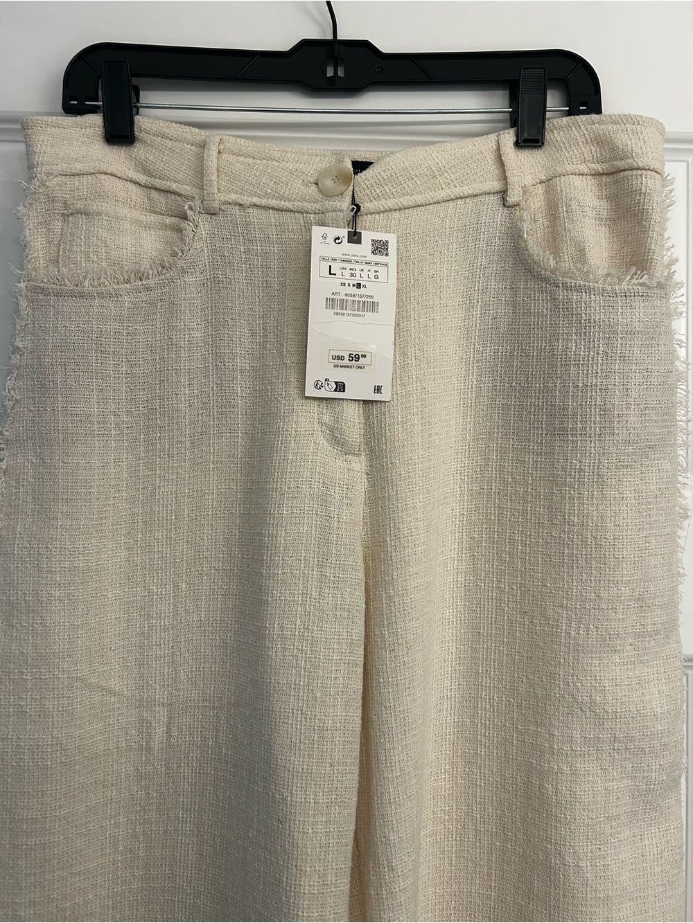 Zara Cream Textured Wide-Leg Pants